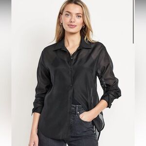 Old Navy Loose Button-Down Organza Tunic Shirt Black Jack